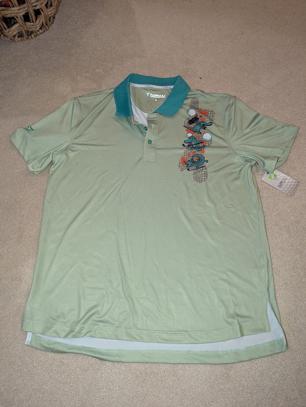 Nwt Men's Flow Society Golf Shirt Flow Golf Alligator Green Short Sleeve Polo L